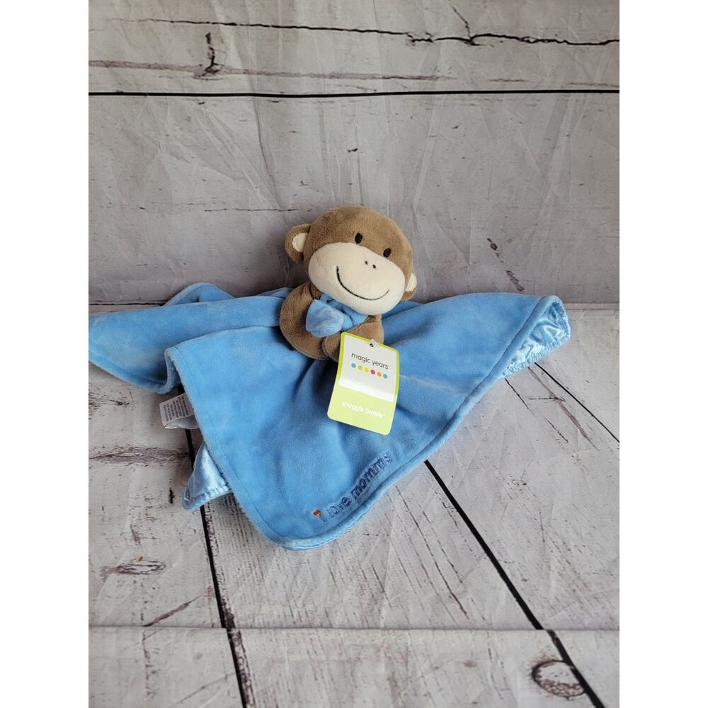 2014 Monkey Lovey Baby Magic Years Blanket I Love Mommy Blue Satin Plush Rattle